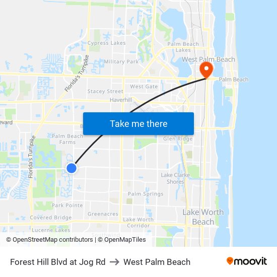 Forest Hill Blvd at  Jog Rd to West Palm Beach map