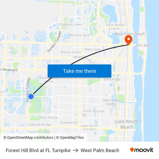 Forest Hill Blvd at FL Turnpike to West Palm Beach map