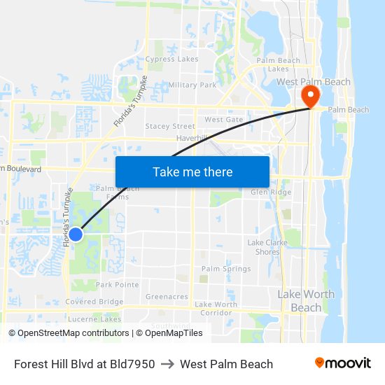 Forest Hill Blvd at Bld7950 to West Palm Beach map