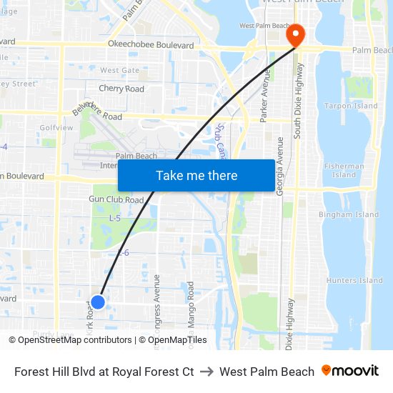 Forest Hill Blvd at Royal Forest Ct to West Palm Beach map