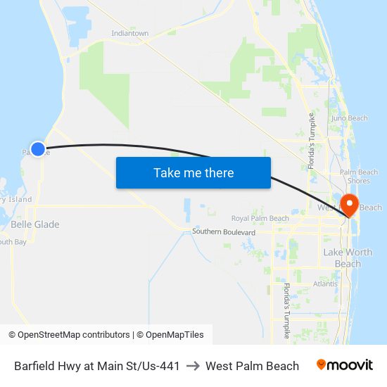 Barfield Hwy at Main St/Us-441 to West Palm Beach map