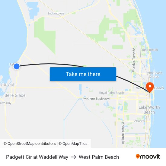 Padgett Cir at Waddell Way to West Palm Beach map