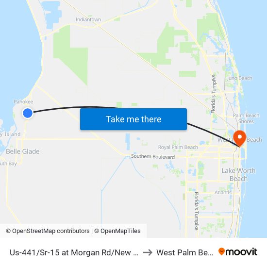 Us-441/Sr-15 at Morgan Rd/New Hope to West Palm Beach map