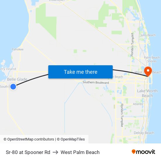 Sr-80 at Spooner Rd to West Palm Beach map