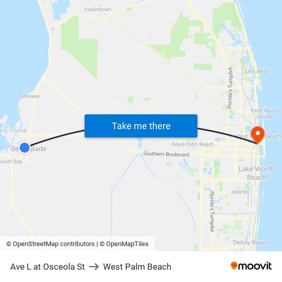 Ave L at Osceola St to West Palm Beach map