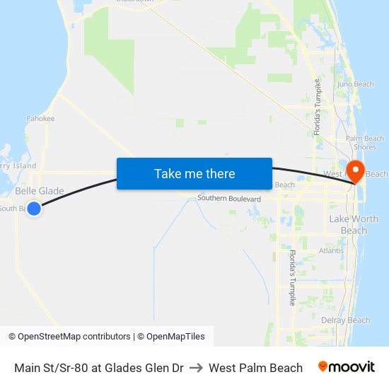 Main St/Sr-80 at Glades Glen Dr to West Palm Beach map