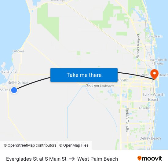 EVERGLADES ST at S MAIN ST to West Palm Beach map