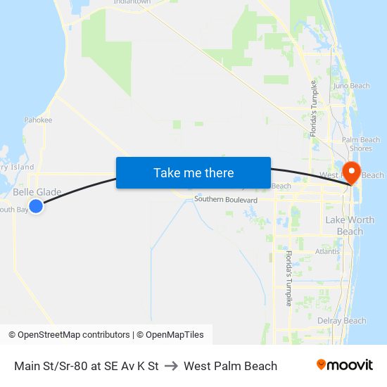 MAIN ST/SR-80 at SE AV K ST to West Palm Beach map