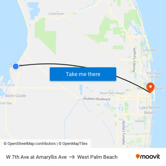 W 7TH AVE at AMARYLLIS AVE to West Palm Beach map