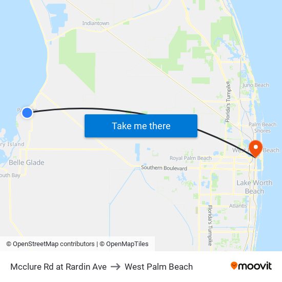 Mcclure  Rd at Rardin Ave to West Palm Beach map