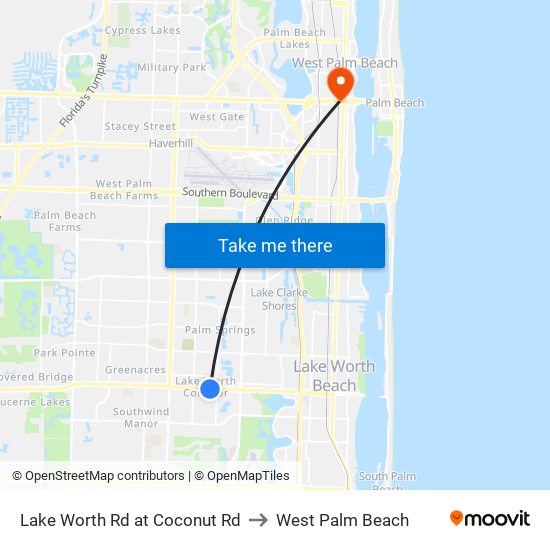 Lake Worth Rd at Coconut Rd to West Palm Beach map