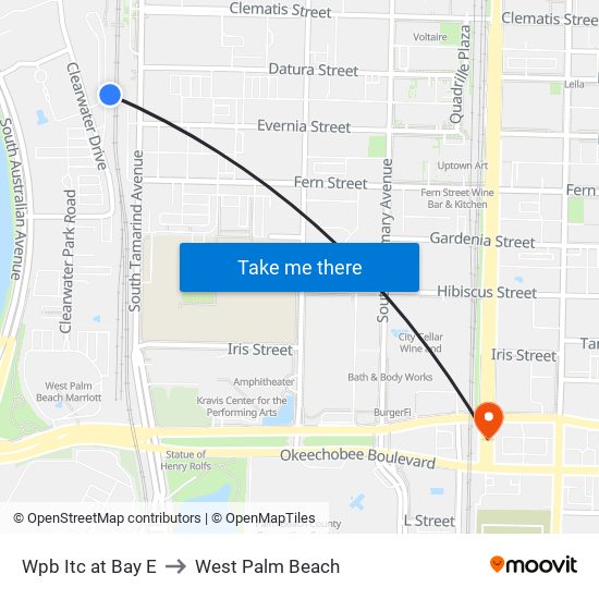 Wpb Itc at Bay E to West Palm Beach map