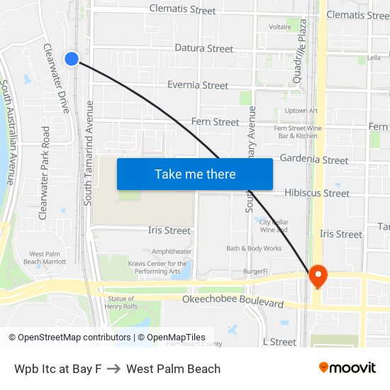 Wpb Itc at Bay F to West Palm Beach map