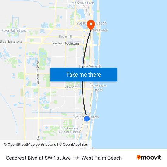 Seacrest Blvd at SW 1st Ave to West Palm Beach map