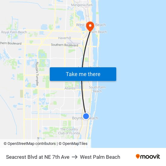 Seacrest Blvd at  NE 7th Ave to West Palm Beach map