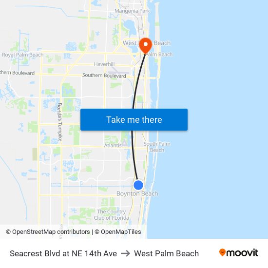 Seacrest Blvd at NE 14th Ave to West Palm Beach map