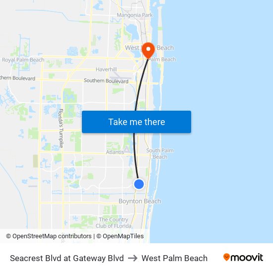 Seacrest Blvd at Gateway Blvd to West Palm Beach map