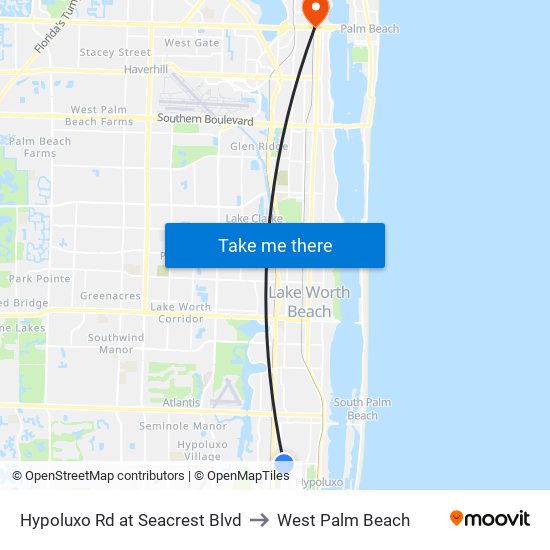 Hypoluxo Rd at Seacrest Blvd to West Palm Beach map