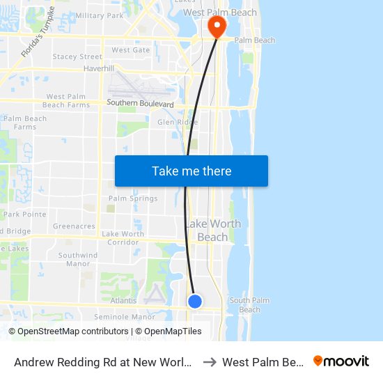 Andrew Redding Rd at New World Ave to West Palm Beach map