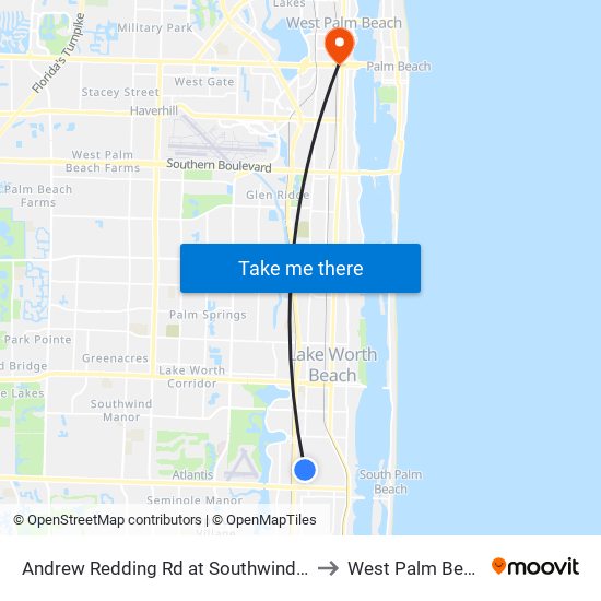 Andrew Redding Rd at Southwinds Dr to West Palm Beach map