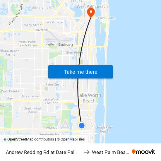 Andrew Redding Rd at Date Palm Dr to West Palm Beach map