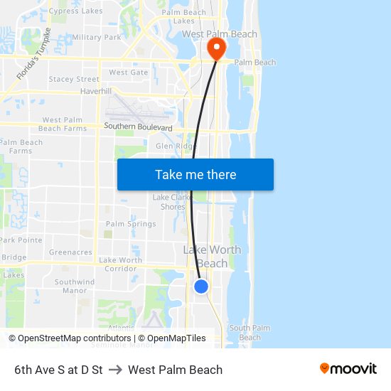 6th Ave S at D St to West Palm Beach map