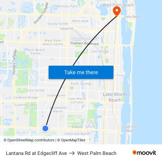 Lantana Rd at  Edgecliff Ave to West Palm Beach map