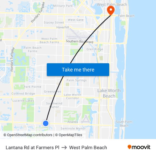 Lantana Rd at  Farmers Pl to West Palm Beach map