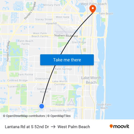 Lantana Rd at S 52nd Dr to West Palm Beach map