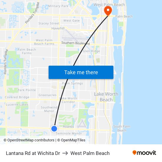 Lantana Rd at  Wichita Dr to West Palm Beach map