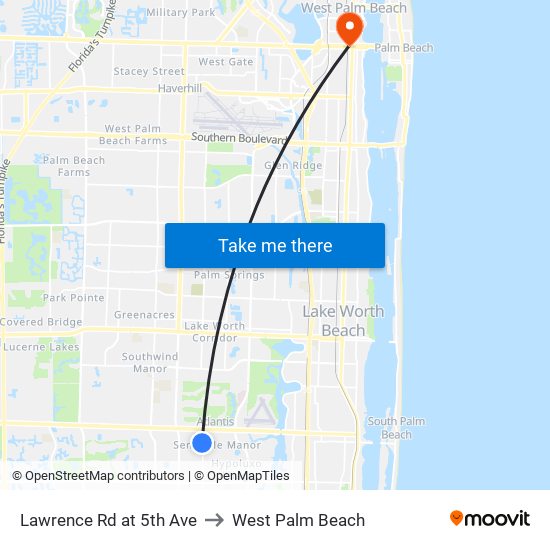 Lawrence Rd at 5th Ave to West Palm Beach map