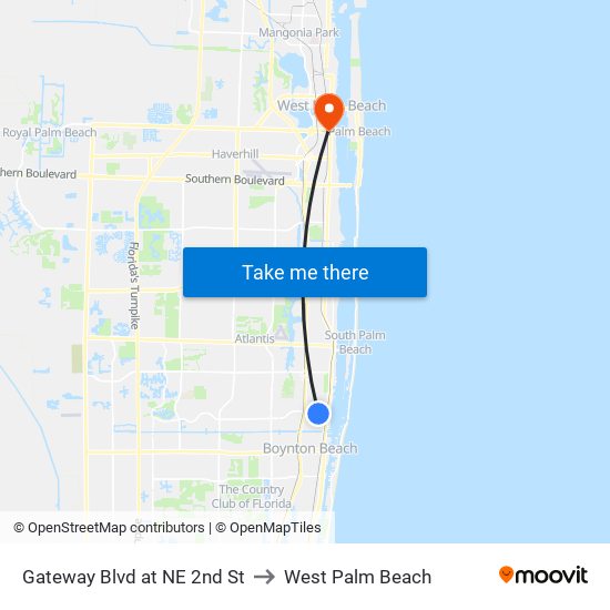 Gateway Blvd at NE 2nd St to West Palm Beach map