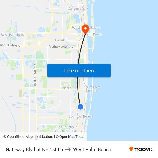 Gateway Blvd at NE 1st Ln to West Palm Beach map