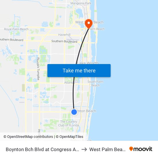 Boynton Bch Blvd at  Congress Ave to West Palm Beach map