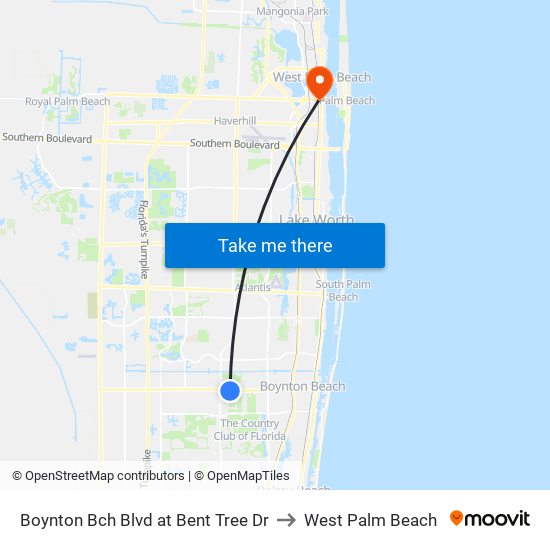 Boynton Bch Blvd at Bent Tree Dr to West Palm Beach map