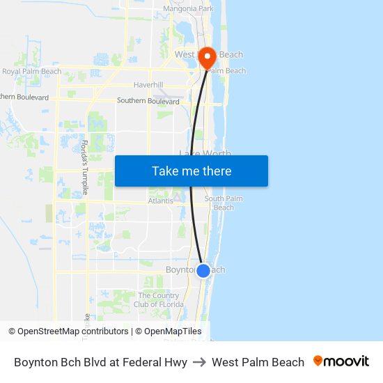 Boynton Bch Blvd at Federal Hwy to West Palm Beach map