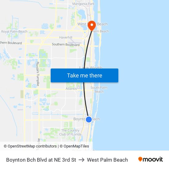 Boynton Bch Blvd at NE 3rd St to West Palm Beach map