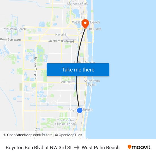 BOYNTON BCH BLVD at NW 3RD ST to West Palm Beach map