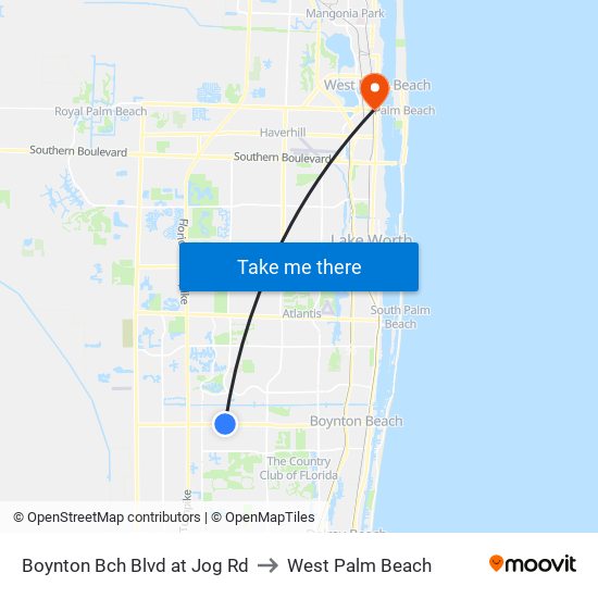 BOYNTON BCH BLVD at JOG RD to West Palm Beach map