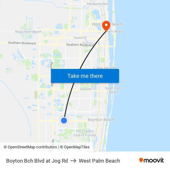 Boyton Bch Blvd at Jog Rd to West Palm Beach map