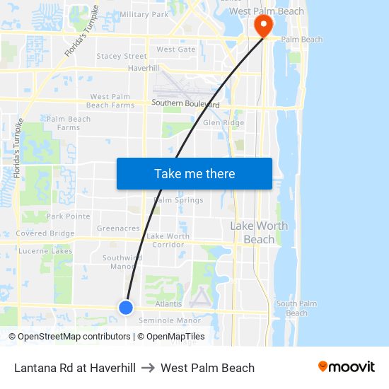 Lantana Rd at Haverhill to West Palm Beach map