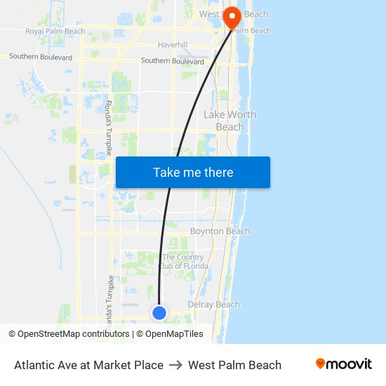 Atlantic Ave at Market Place to West Palm Beach map