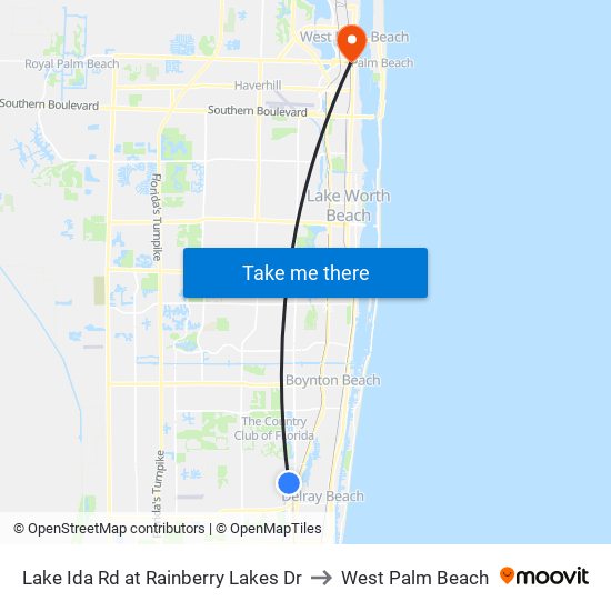 Lake Ida Rd at  Rainberry Lakes Dr to West Palm Beach map