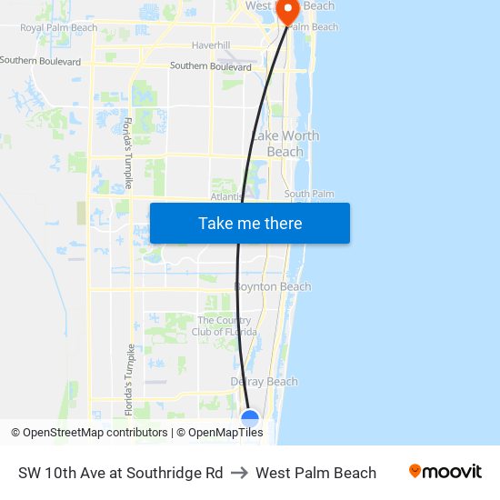 SW 10th Ave at Southridge Rd to West Palm Beach map