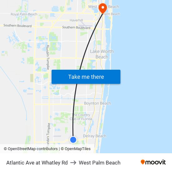 Atlantic Ave at Whatley Rd to West Palm Beach map
