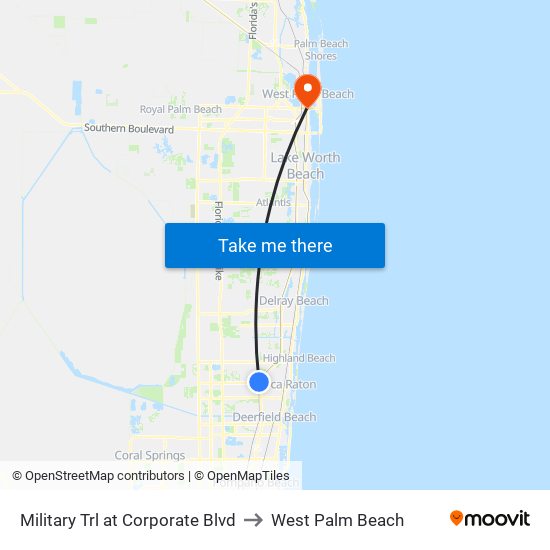 Military Trl at  Corporate Blvd to West Palm Beach map