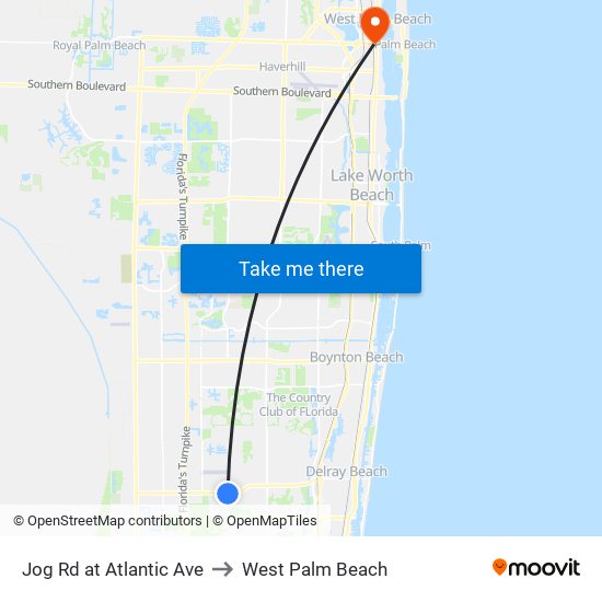 Jog Rd at Atlantic Ave to West Palm Beach map