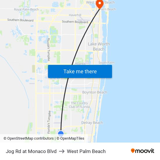 Jog Rd at Monaco Blvd to West Palm Beach map