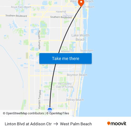 Linton Blvd at Addison Ctr to West Palm Beach map