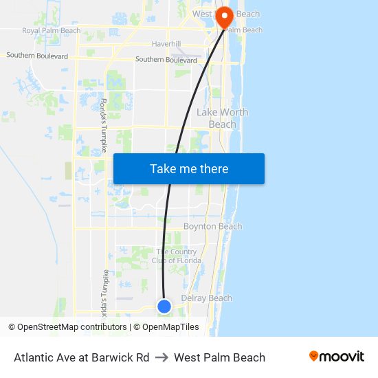 Atlantic Ave at  Barwick Rd to West Palm Beach map